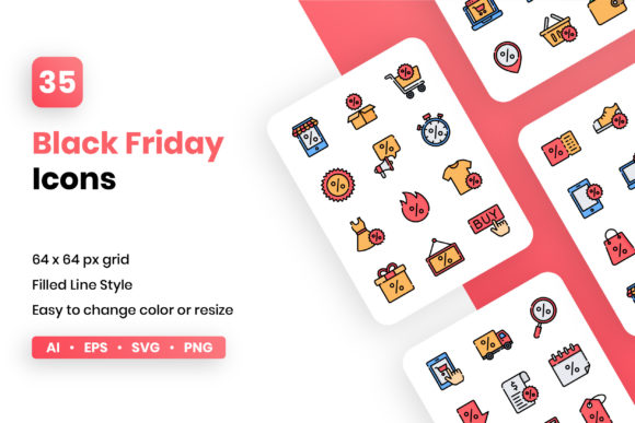 Black Friday Filled Line Icon Set