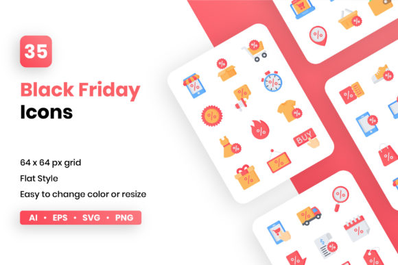 Black Friday Flat Icon Set: Modern Graphics for Local Business Branding