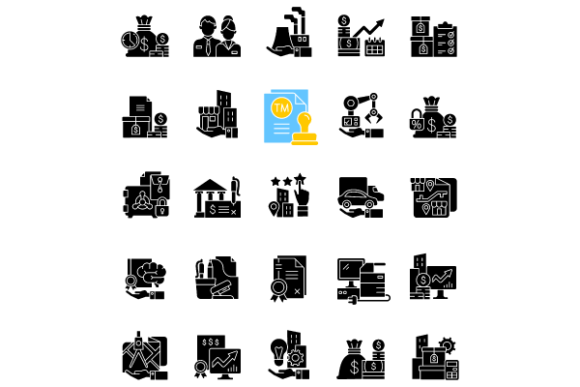 Business Assets Black Glyph Icons Bundle: Graphics & Icons for Real Crafting