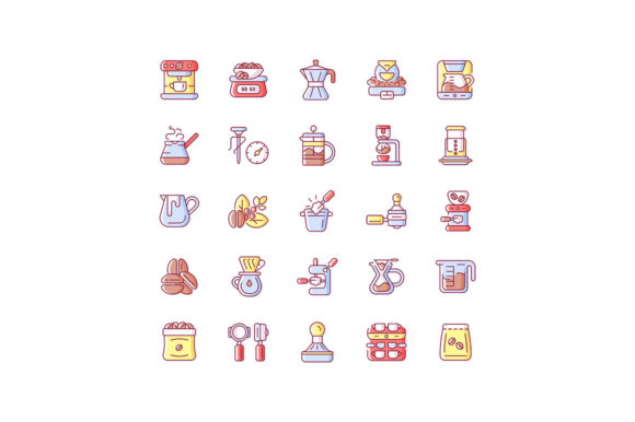 Coffee and Barista Accessories RGB Icons for Graphics