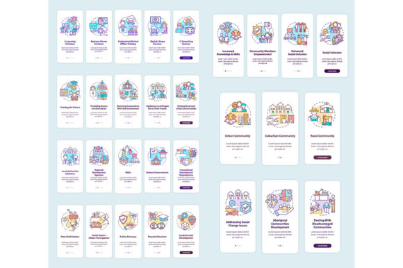 Community Development Onboarding Mobile Graphics for Modern Editorial Design