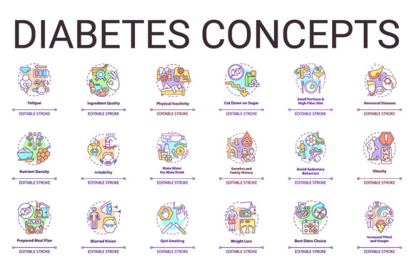 Diabetes Concept Icons for Health-Centric Brand Graphics & Packaging