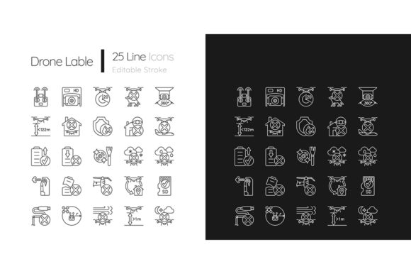 Drone Usage Linear Manual Label Icons for Graphics & Icons Sellers
