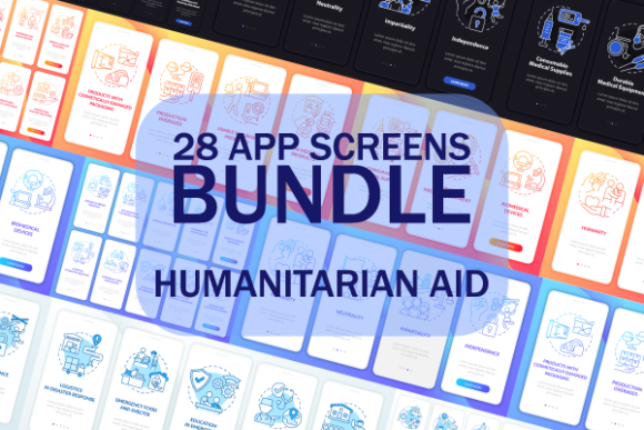 Humanitarian Aid App Screen Bundle Graphics & Templates