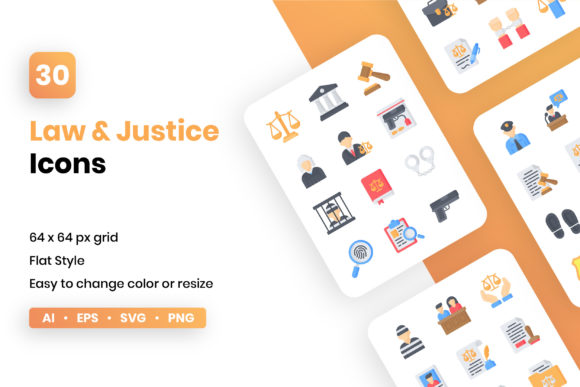 Law and Justice Flat Icon Set: A Clean, Versatile Graphics & Icons Bundle for Legal and Authority-Themed Branding