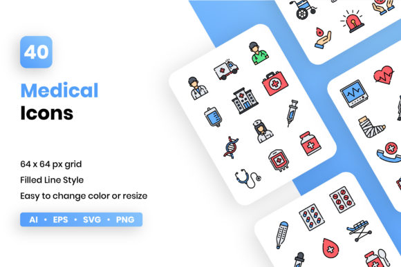 Medical Filled Line Icon Set: Clean Graphics for Health & Wellness Blogging