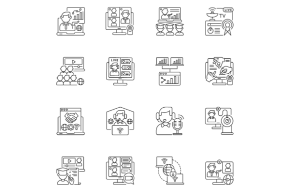 Online Conference Linear Icons Set: Modern Graphics for Digital Branding