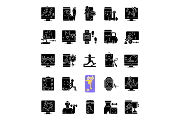 Online Fitness Apps Glyph Icons Bundle Graphics Review