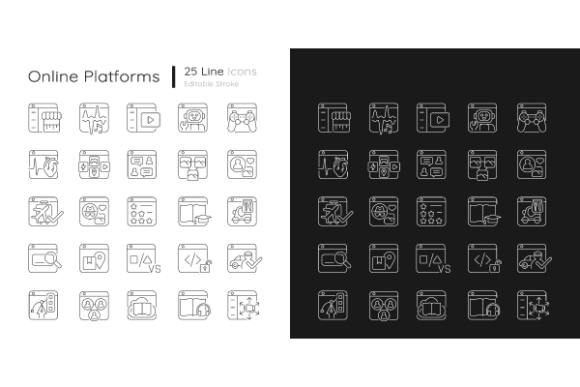 Online Platforms Linear Icons Bundle: Graphics & Icons for Modern Design Projects