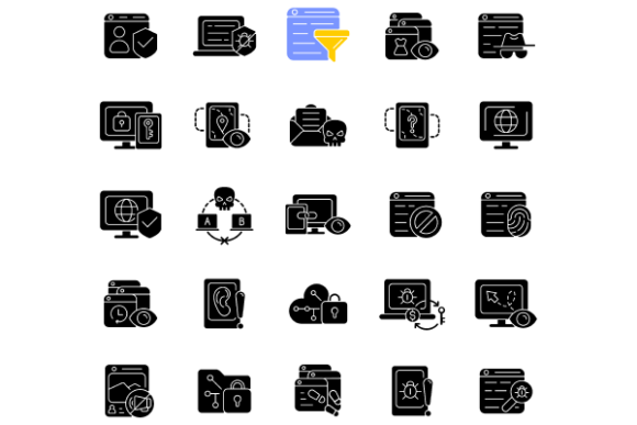 Online Surveillance Glyph Icons Bundle for Graphics & Icon Sellers