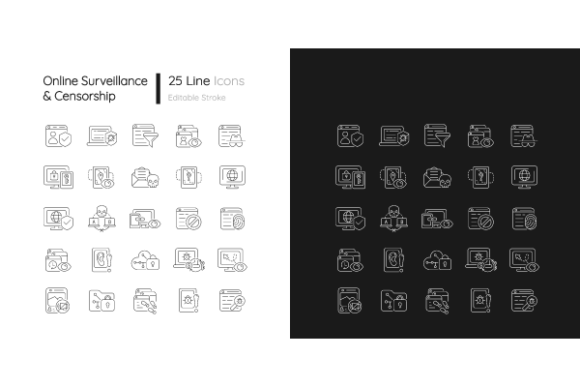 Online Surveillance Linear Icons Bundle: Graphics Review