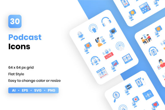 Podcast Flat Icon Set: Clean Graphics for Modern Blog and Editorial Design