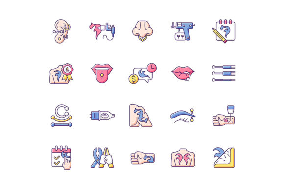Reviewing the Tattoo and Piercing RGB Color Icons Set for Blog & Editorial Graphics