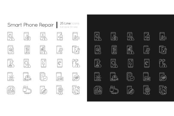 Smartphone Repair Linear Icons Bundle: Modern Graphics for Tech Branding
