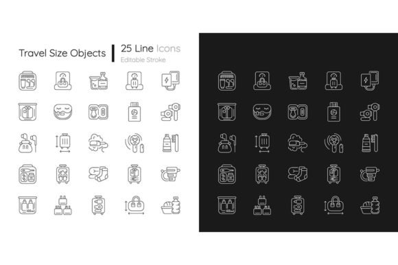 Travel Size Objects Linear Icons Set: Smart Graphics for Modern Content Publishers