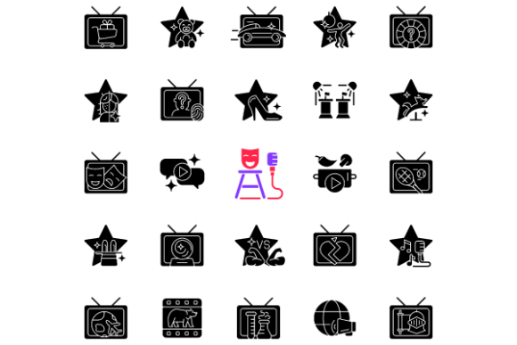 TV Show Black Glyph Icons Bundle: Graphics & Icons for Modern Branding