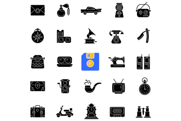 Vintage Style Black Glyph Icons Bundle for Small Business Branding Graphics