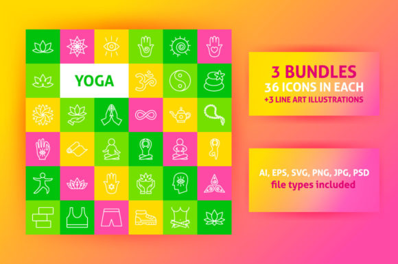 Yoga Meditation Line Art Icons: Clean Graphics for Mindful Content Design